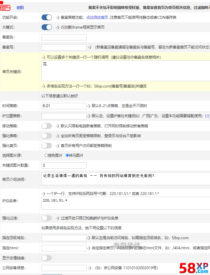 1、网站备案单页审查策略 - 老阳插件